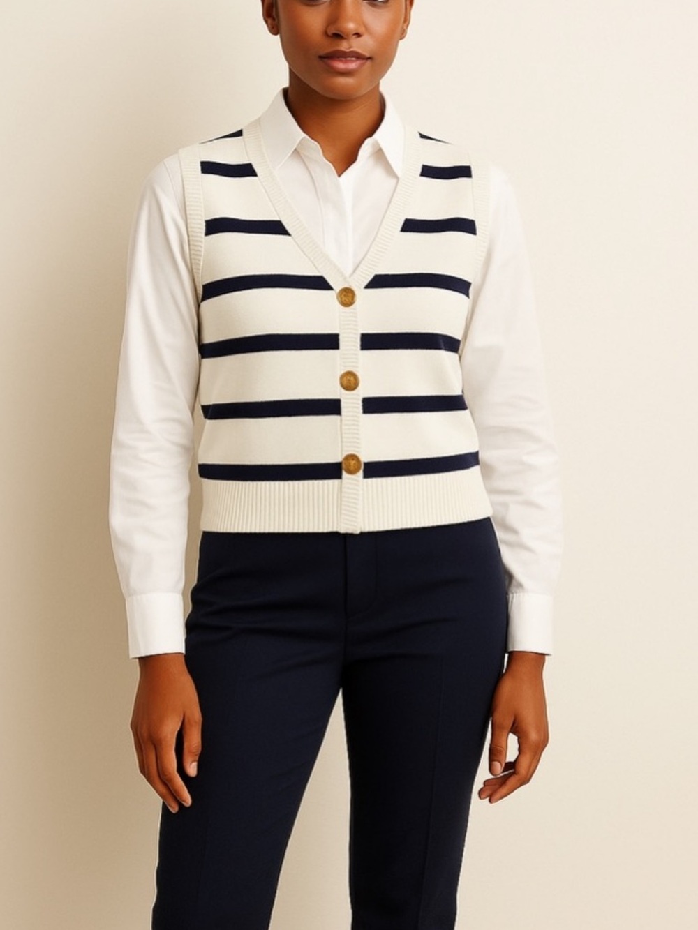 Adrianna Papell sweater vest Navy/White